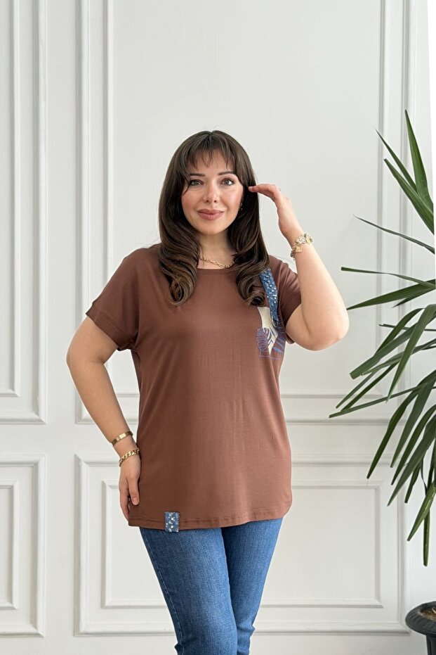 Denim Stone Detailed Combed Cotton Blouse