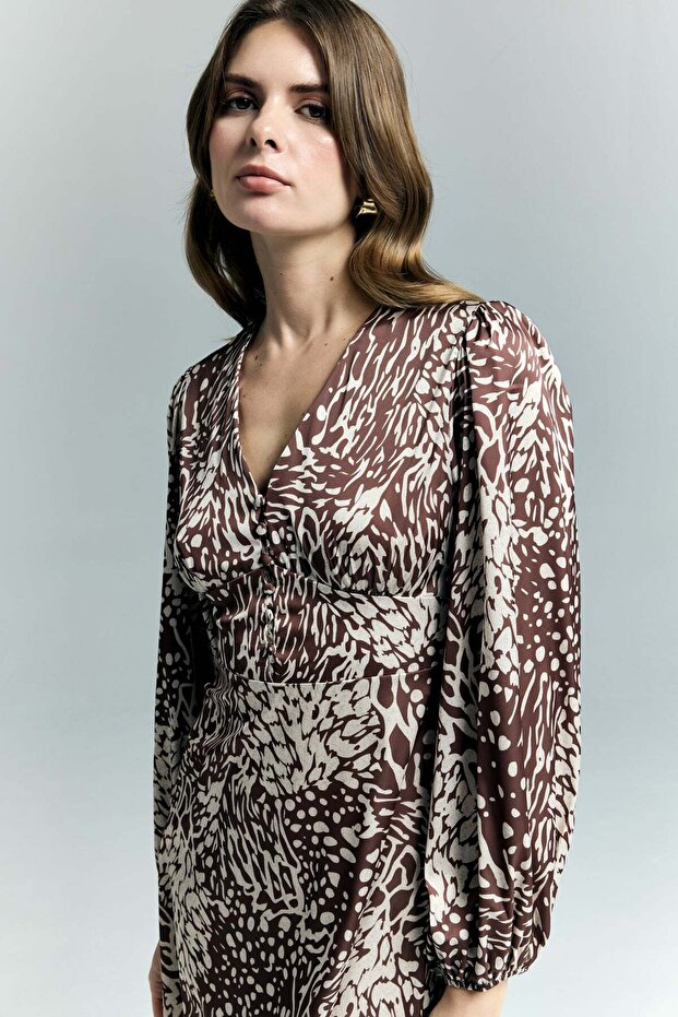Patterned Mini Dress - Brown - 7