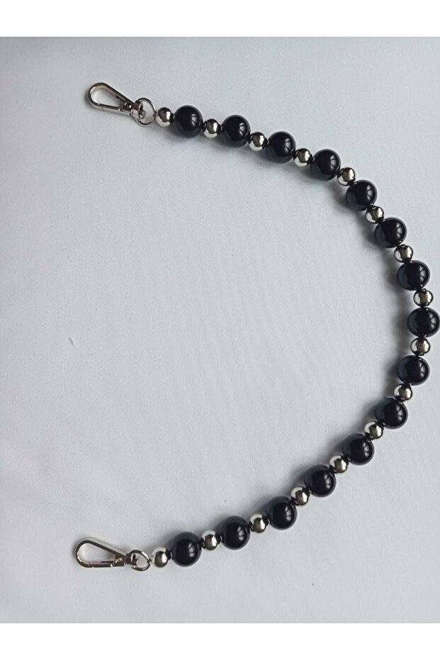 45 cm Black-Silver Pearl Beaded Bag Sapi - Single