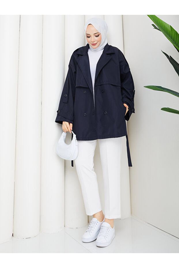 Button Detailed Belted Oversize Bondit Trench Coat Rc803107