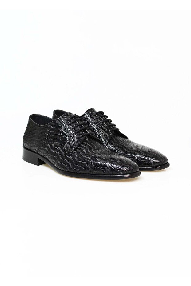 Black Color Lace-Up Genuine Leather Men's Shoes