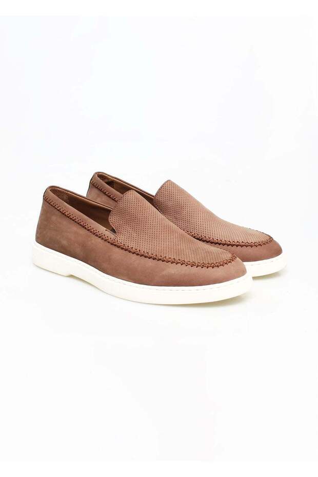 Brown Laceless Genuine Leather Suede Men's Shoes