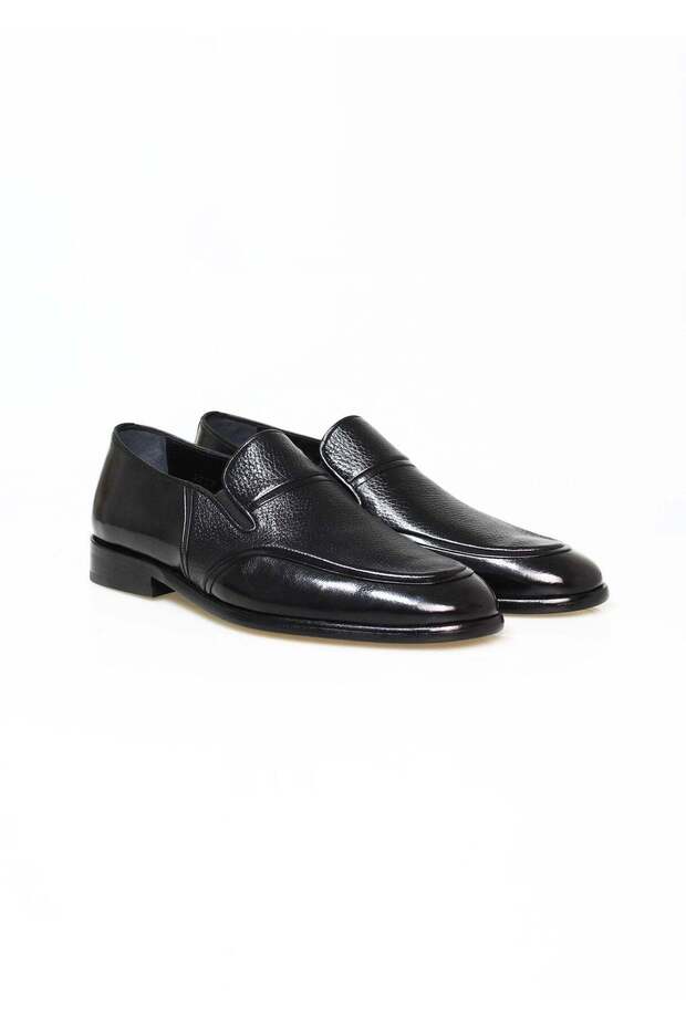 Black Color Laceless Genuine Leather Men's Shoes