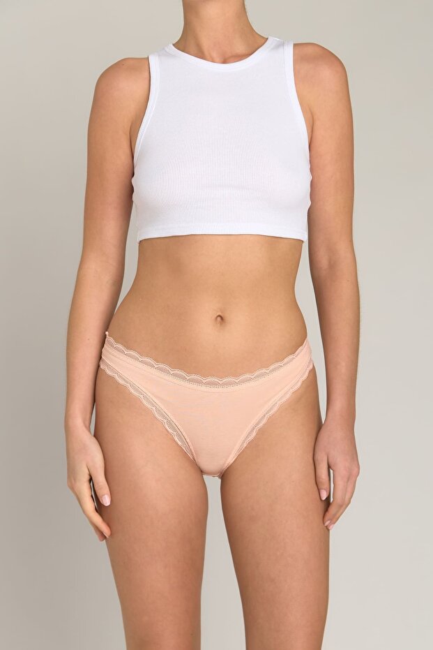 Cherie Modal Blended Lace Slip Panties - Salmon