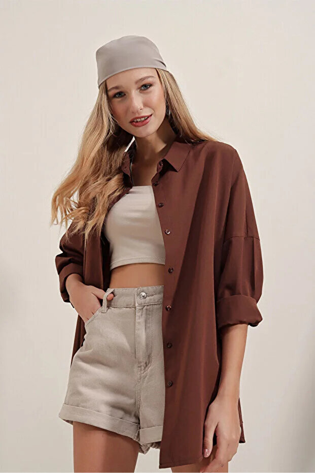 Дамска дълга риза Oversize Basic - 2