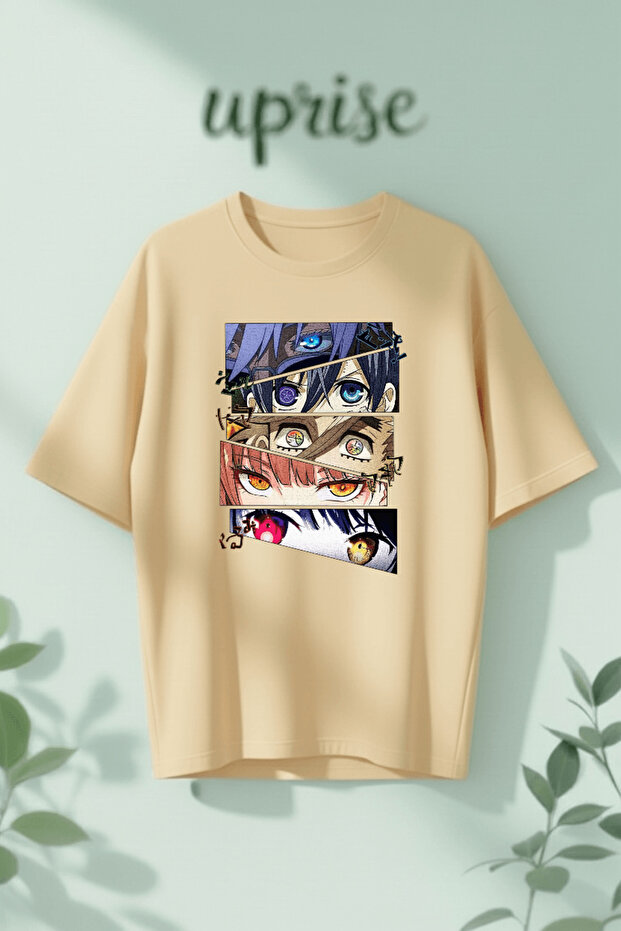 تي شيرت قطني كبير الحجم مطبوع عليه Anime Eyes Aesthetic
