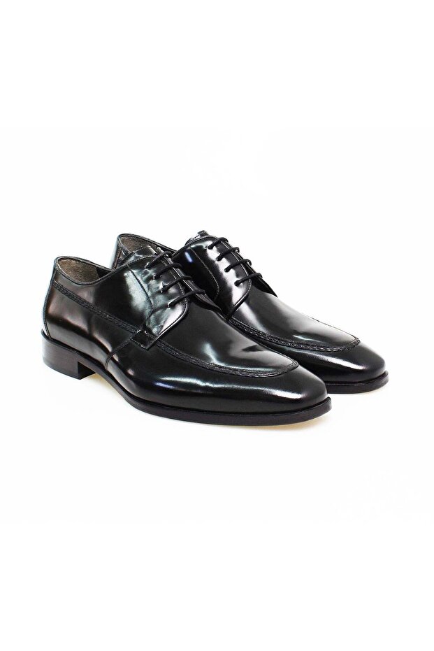 Black Color Lace-Up Genuine Leather Men's Shoes