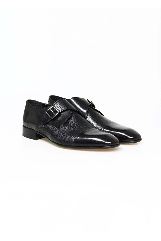 Black Color Laceless Genuine Leather Men's Shoes