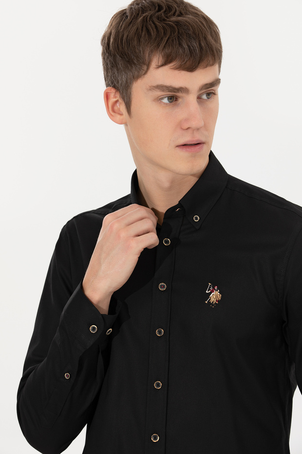 Men's Black Long Sleeve Basic Shirt 50256694-Vr046