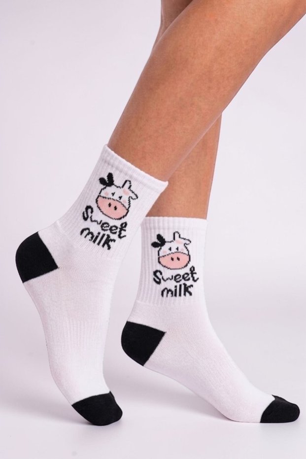 Sweet Milk Themed Socks White Women's Men's Teen College Socks - Single