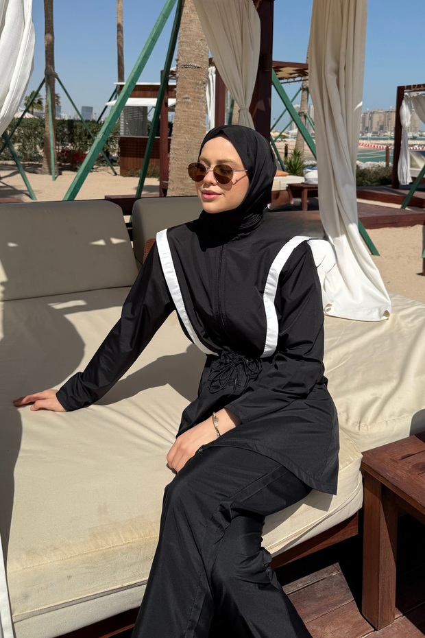 Stripe Detailed Hijab Swimsuit