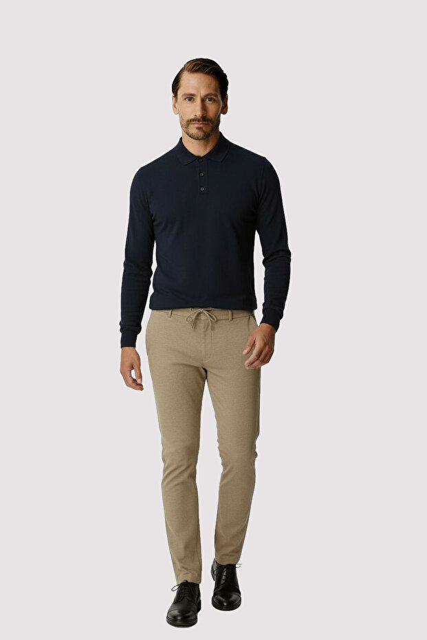 Beige Men's Trousers with Elastic Waistband – Comfort Fit