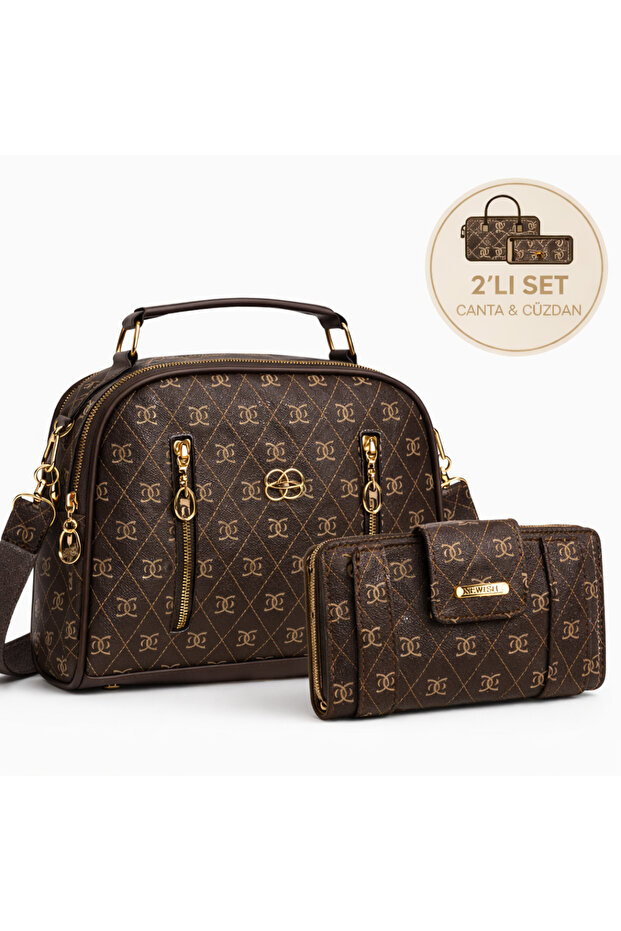 Women's Long Strap Hand and Shoulder Bag with Mini Wallet, Zipper, Card Holder and Coin Compartment