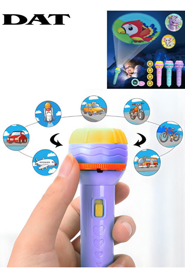 Kids Projection Flashlight Toy with Rotating Picture Discs, Handheld LED Torch
