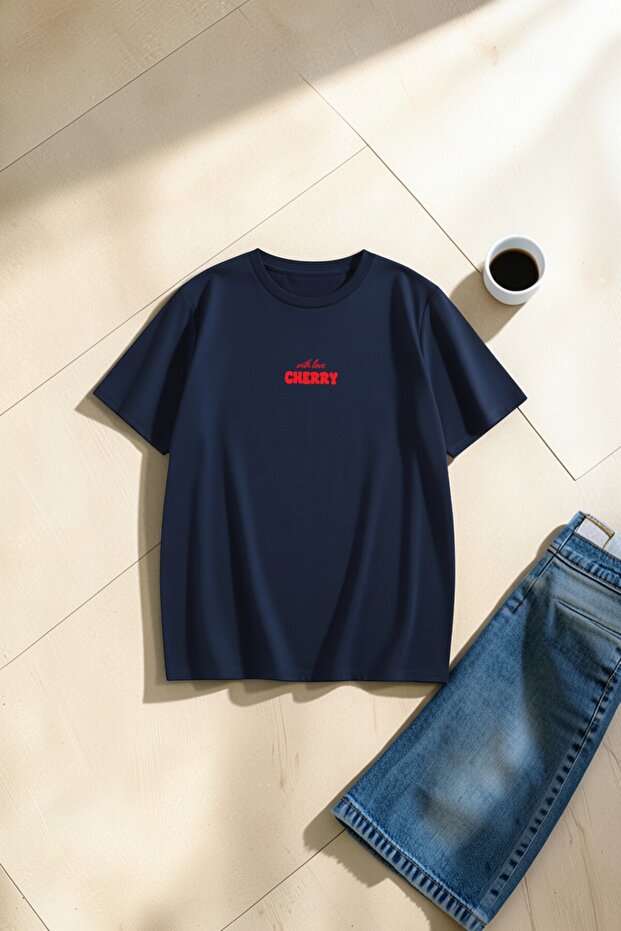 Unisex with Love Cherry Printed Design Oversize T-Shirt