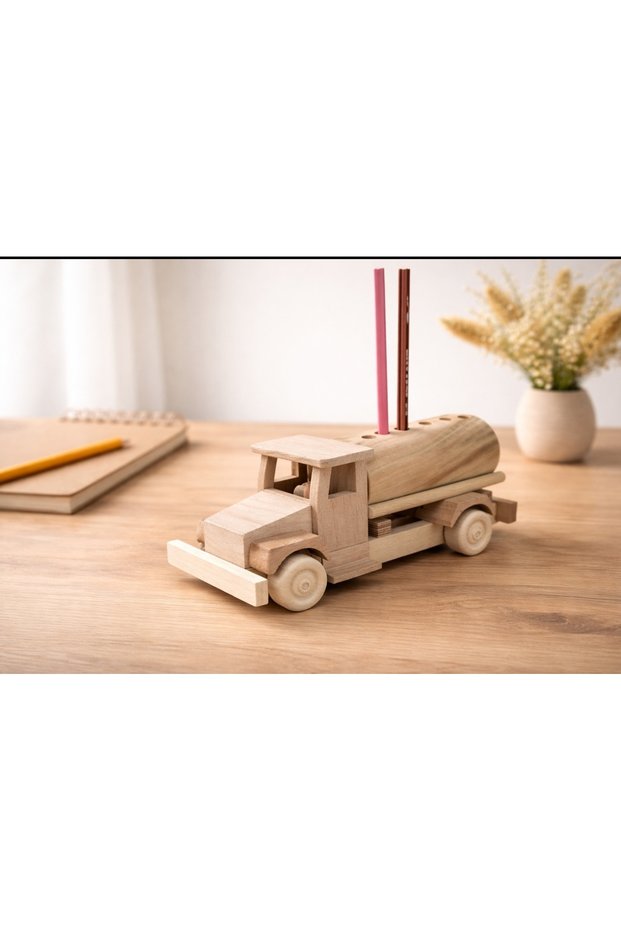Beech Wood Wooden Car Pen Holder – Paintable Decorative Pen Holder, Children's Room Gift