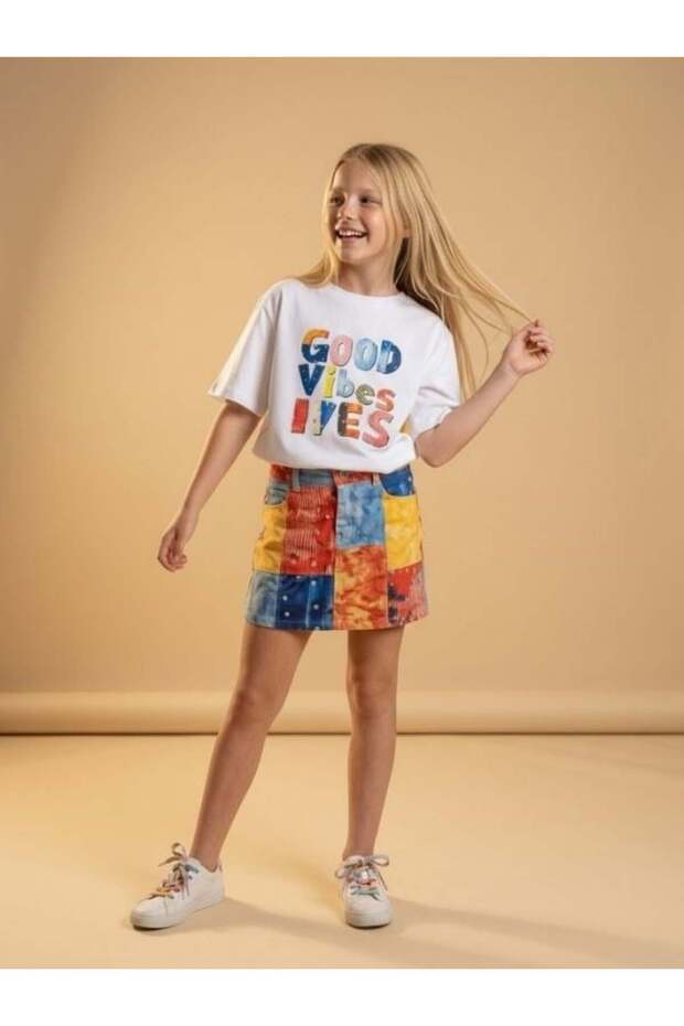 Girl's Good Vibes Printed Oversize T-Shirt