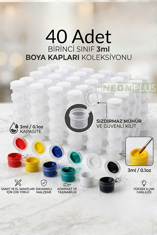 NEON PLUS 40 Adet 3 ml Boya Kabı Ahşap Boya kabı