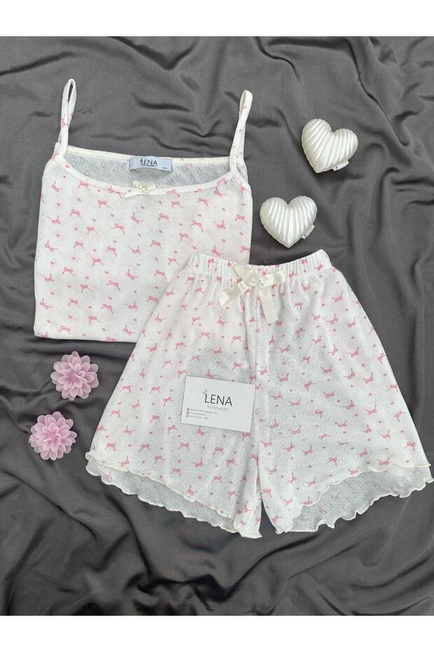 Women's Pink Bow Shorts Pajama Set