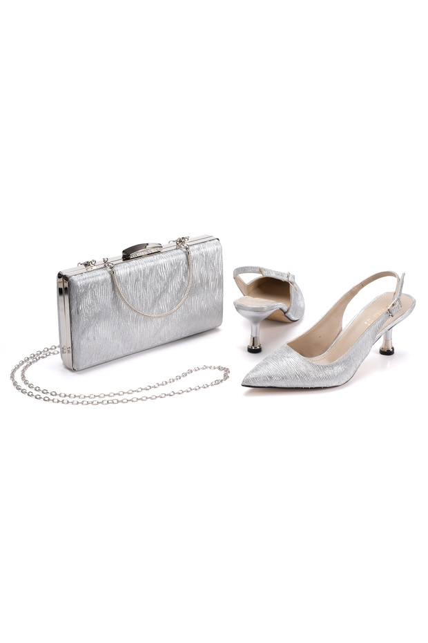 Women's Pointed Toe Style Heeled Evening Dress Shoes and Bag Set