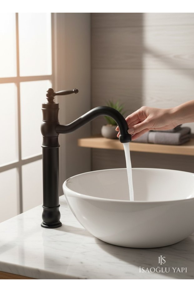 Matte Black Retro Bowl Sink Faucet High Model Bathroom Fixture Compatible with Bowls