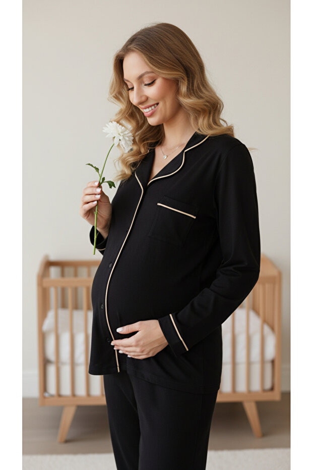 Women's Cotton Long Sleeve Maternity Pajama Set