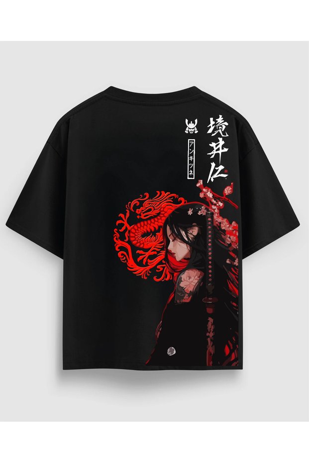 Unisex Oversize Black T-Shirt Japanese Anime Girl 100% Cotton Streetwear Urban Style