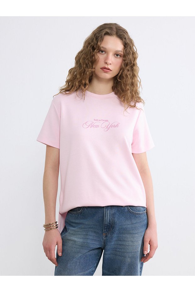 Seray New Season Crew Neck New York Printed Women's Tunic