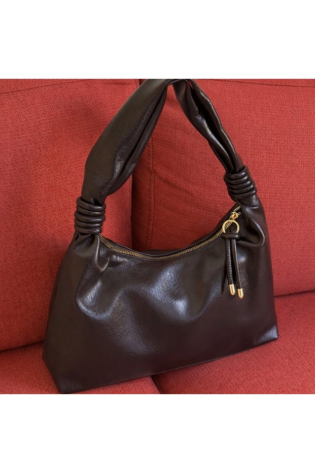 Women's Bag - Matte Hand and Shoulder Bag with Knot Detail