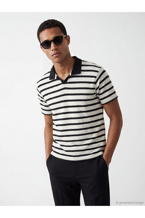 Two Mt Shop Quality Polo Collar Striped Men's T-Shirt