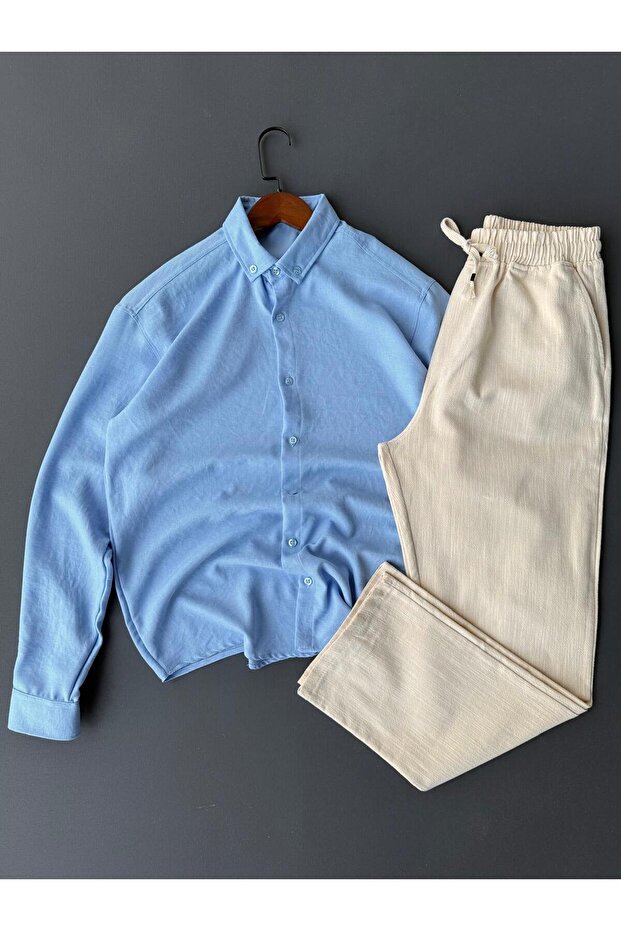 Sofia Linen Shirt + Raw Linen Trousers 2-Piece Combination