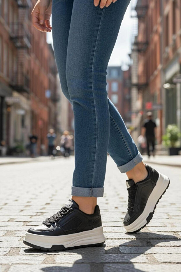 Ropee Street Style High Sole Black Women's Sneaker