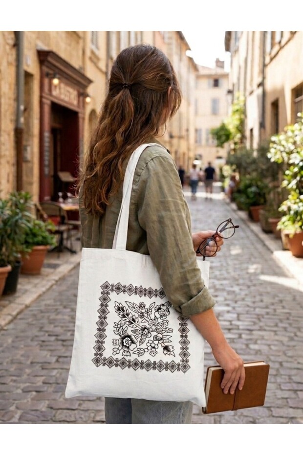 Cloth Bag Floral Printed Canvas Fabric Hidden Gusset Bag.