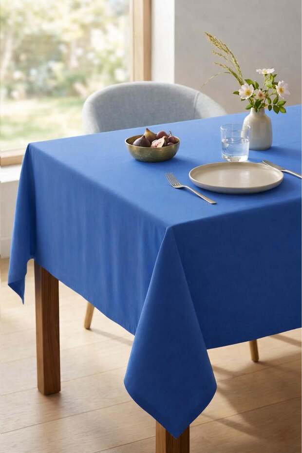 Be-28457-Bl 100% Cotton Blue Plain 150*200 cm Tablecloth