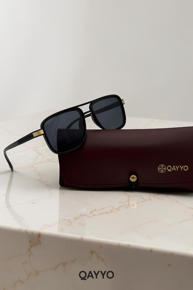 Marion Metal Square Black Gold Frame Unisex Uv400 Sunglasses