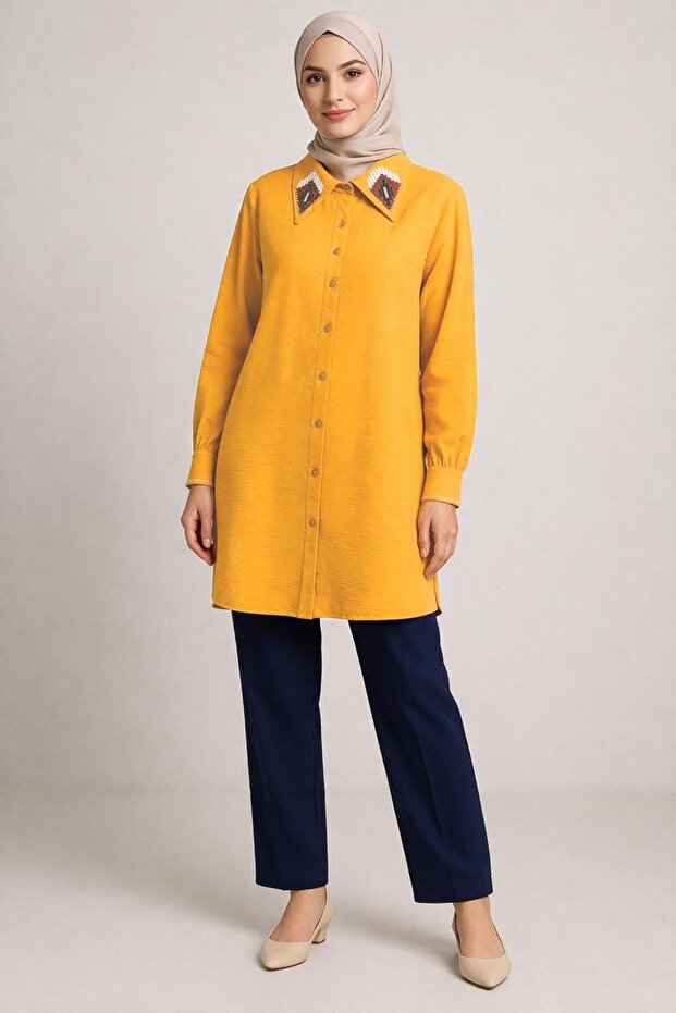 EMBROIDERY DETAIL BUTTON TUNIC 43792