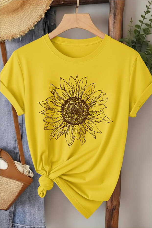 Beige Sunflower Special Design Printed Women's T-Shirt