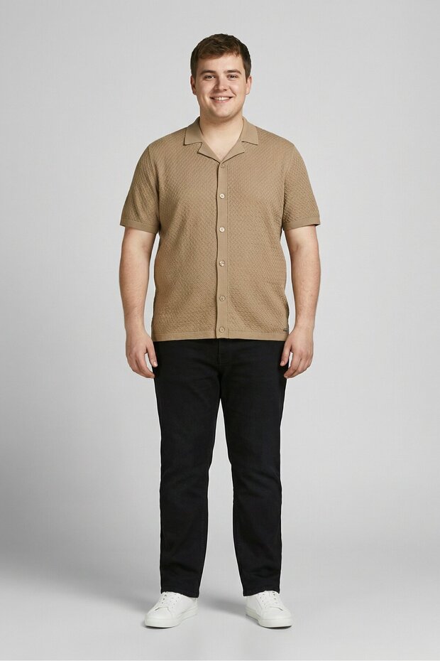 Men Regular Fit Textured Short Sleeve Casual Shirt, Khaki