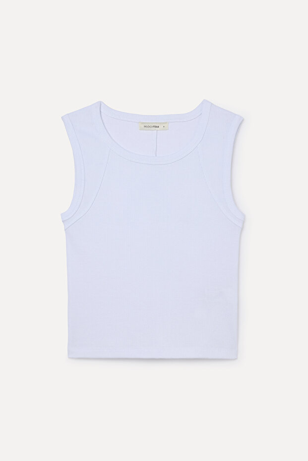 Women's White Crew Neck Sleeveless T-Shirt