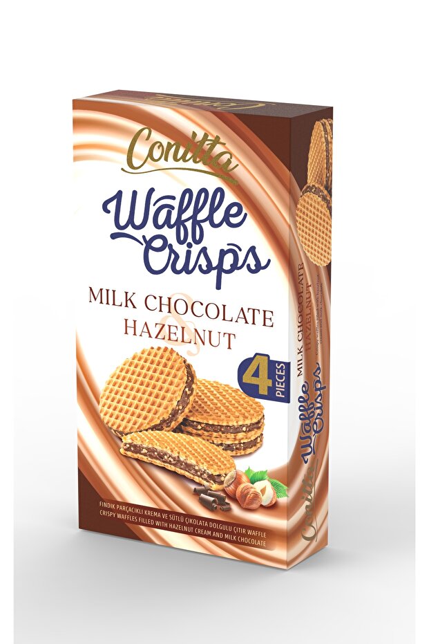 CONİTTA Waffle Crisps – Fındık Kremalı ve Sütlü Çikolatalı Gofret 100 Gr. (1 Paket)
