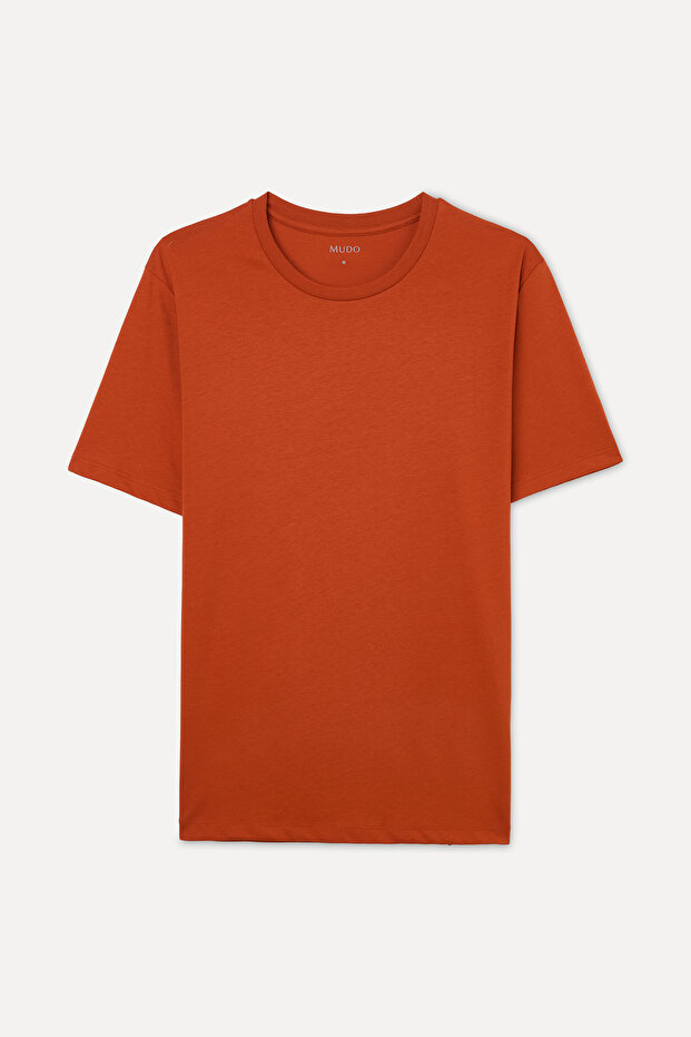 Men's Brick Red Cotton Crew Neck T-Shirt