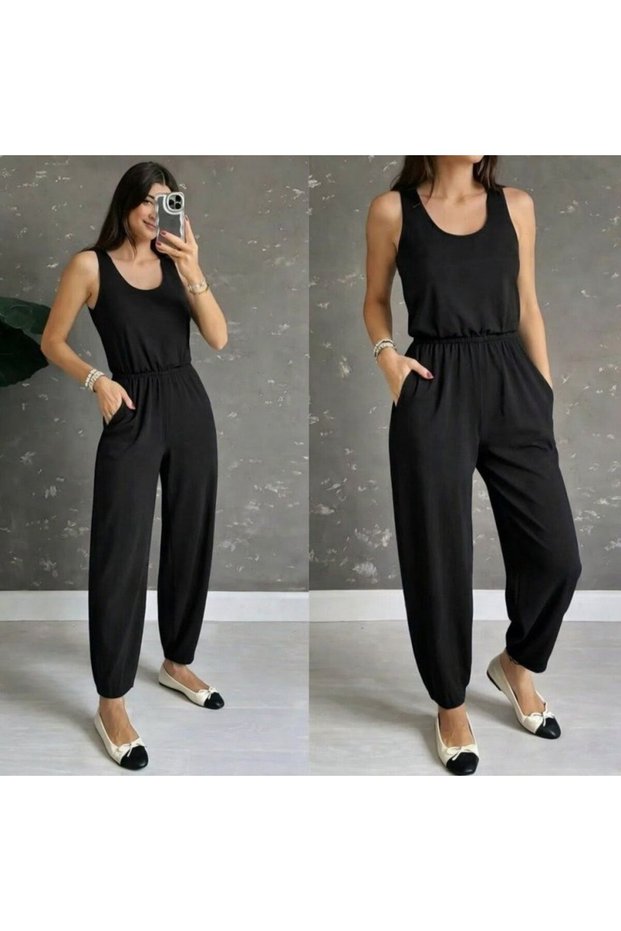 Women's Strappy Round Neck Pocketed Viscose Jumpsuit Lightweight Fabric Comfortable Fit Summer Style