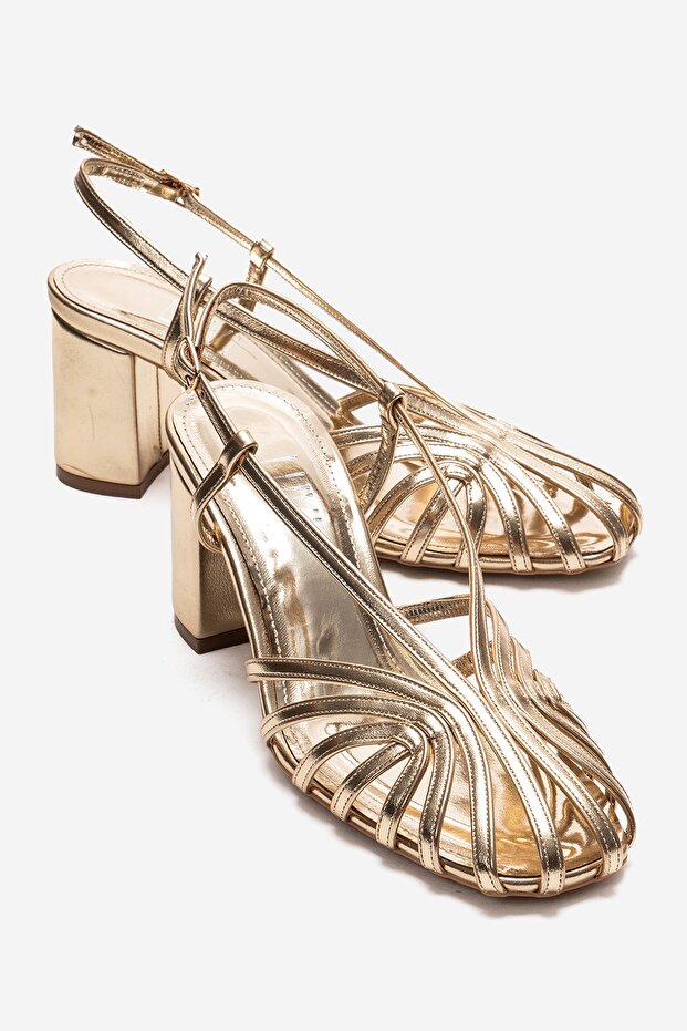 Wilda Gold Women's Thick Heeled Shoes