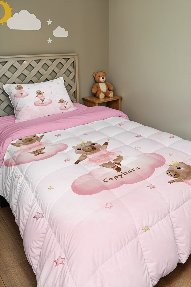 Ballerina Capybaras Patterned Single Duvet and Pillowcase