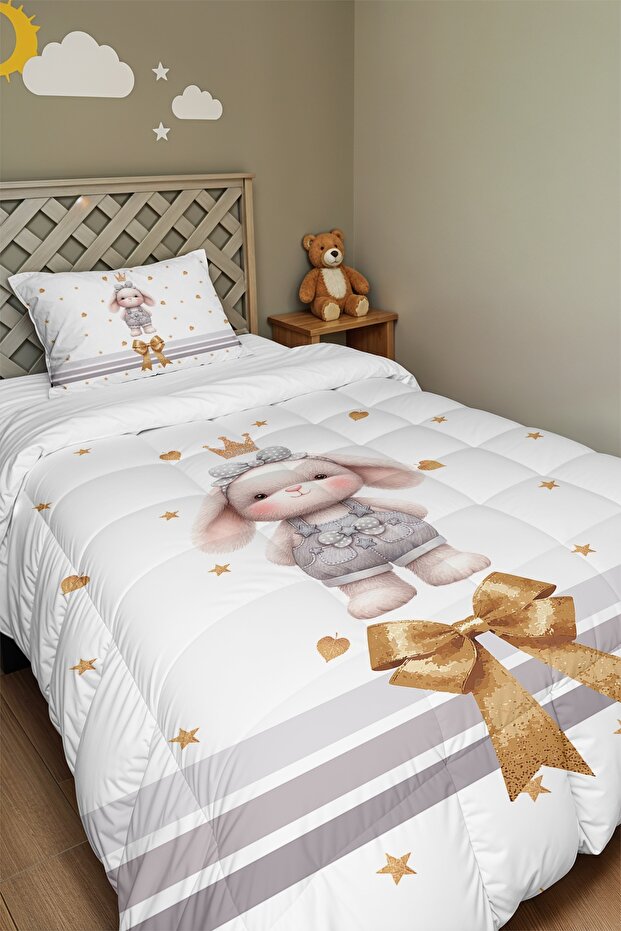 Bow-Tie and Little Rabbit Patterned Single Duvet and Pillowcase