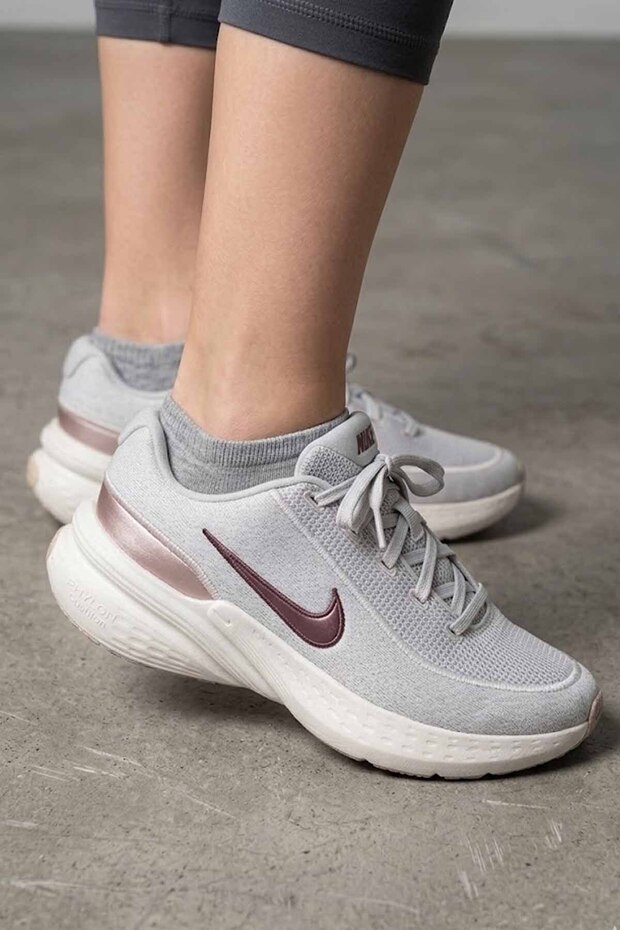 Women's Running Shoes - Light Gray and Dusty Rose Detailed Sneaker with Lightweight Phylon Sole