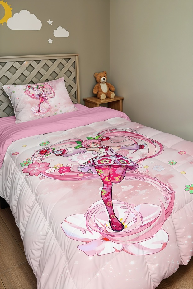 Anime Luminous Girl Patterned Single Duvet and Pillowcase
