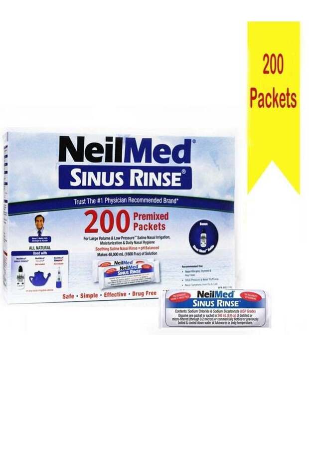 200 Piece Sinus Rinse Kit with Pre-Mixed Packet and Bonus Bottle