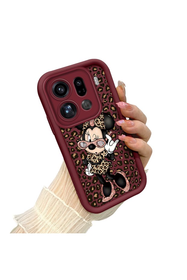 Shockproof Simple Maroon Silicone Phone Case Minnie Pattern Compatible with Oppo Find X9 Pro 5g