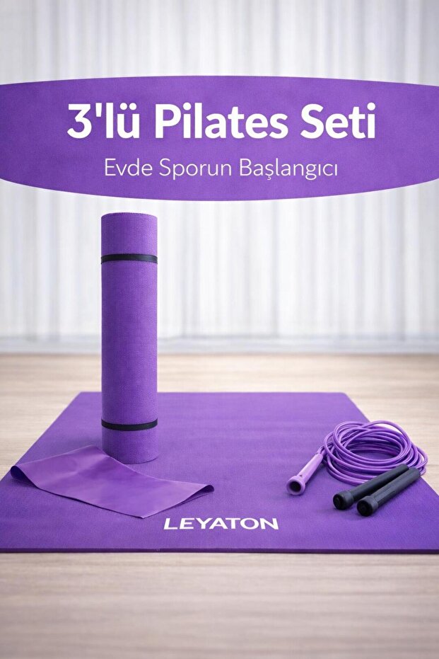 Leyaton Pilates Minder Ve Mat Pilates Lastiği Atlama Ipi Set Yoga Egzersiz Minderi 6mm